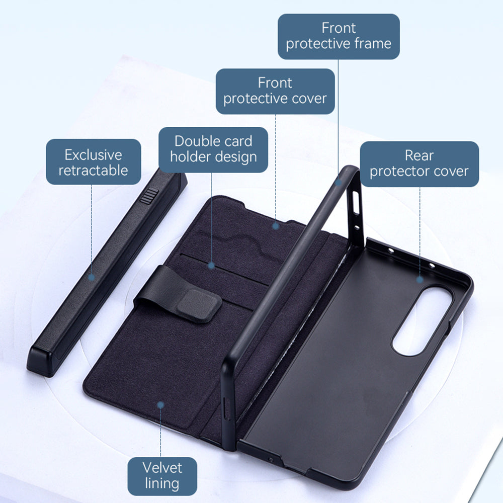For Samsung Galaxy Z Fold4 5G PU Leather Phone Case with Magnetic Pen Holder Stand Card Slot Cover - Black For Samsung Galaxy Z Fold4 5G PU Leather Phone Case with Magnetic Pen Holder Stand Card Slot Cover - Black